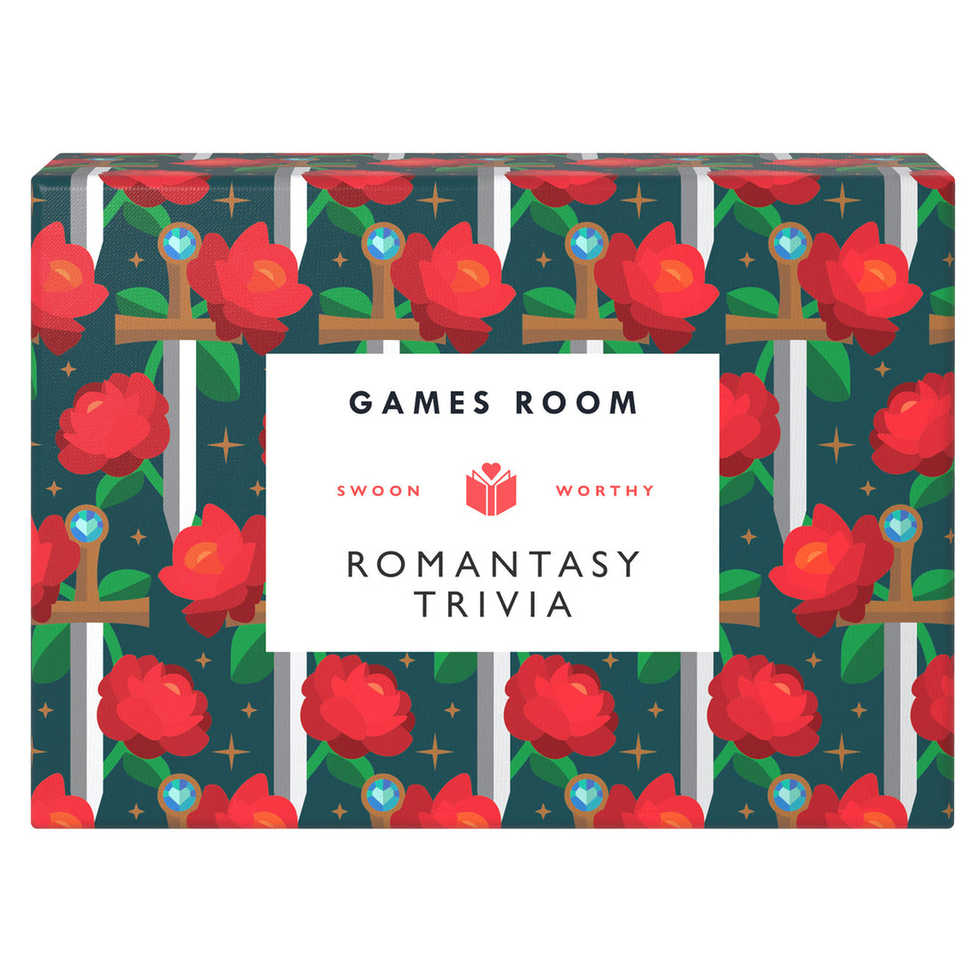 Box of Romantasy Trivia game with floral design and &