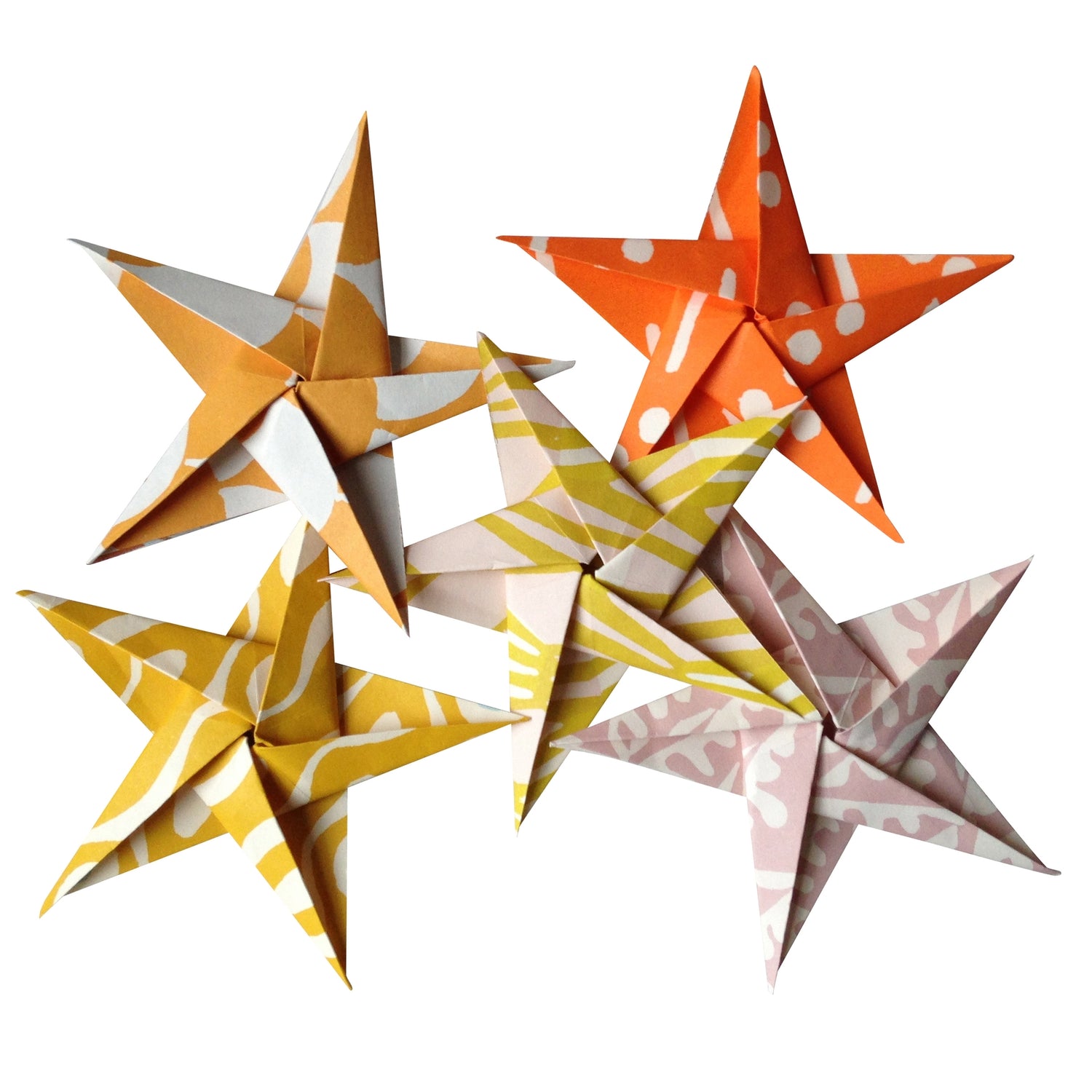 Origami stars in assorted colors. 
