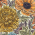 A colorful floral patterned paper napkin with large flowers in orange, yellow, and green.