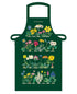 Green apron with floral illustrations on a white background.