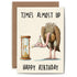 A whimsical illustration of a vulture wearing a party hat, looking at a sand timer and text that reads "TIME&