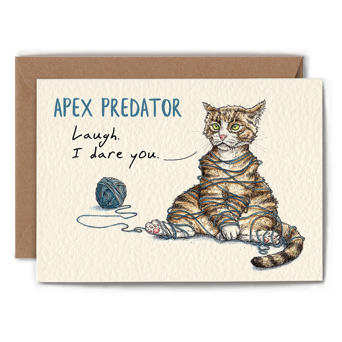 A &quot;Apex Predator (Tangled)&quot; card in partnership with Hester &amp; Cook Stationery, blank inside.