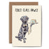 A First Class Pawst Card from Hester & Cook with a drawing of a dog holding a tray with mail on it.