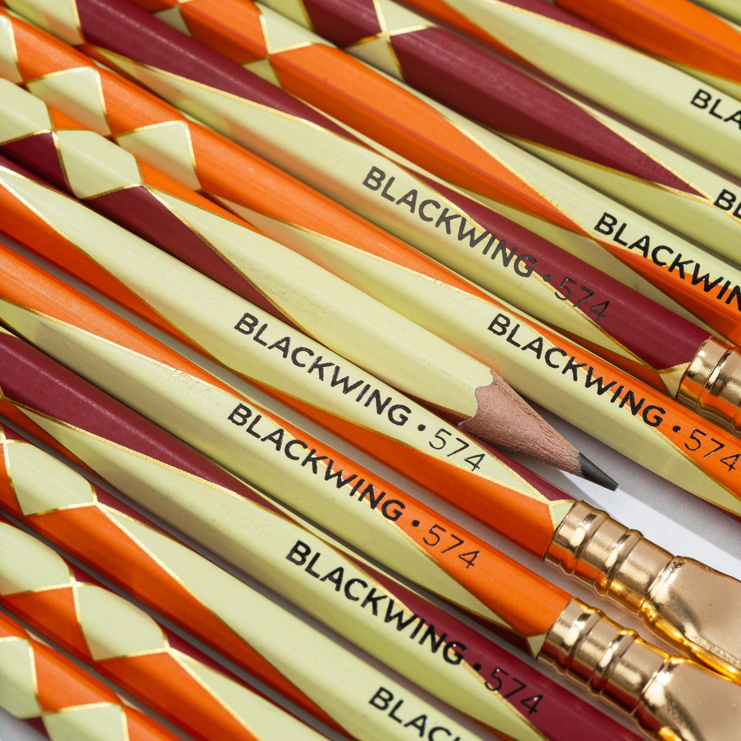 Blackwing Volume 574 pencils lined up. 