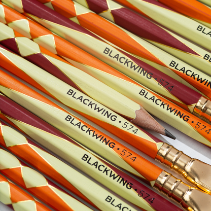 Blackwing Volume 574 pencils lined up. 