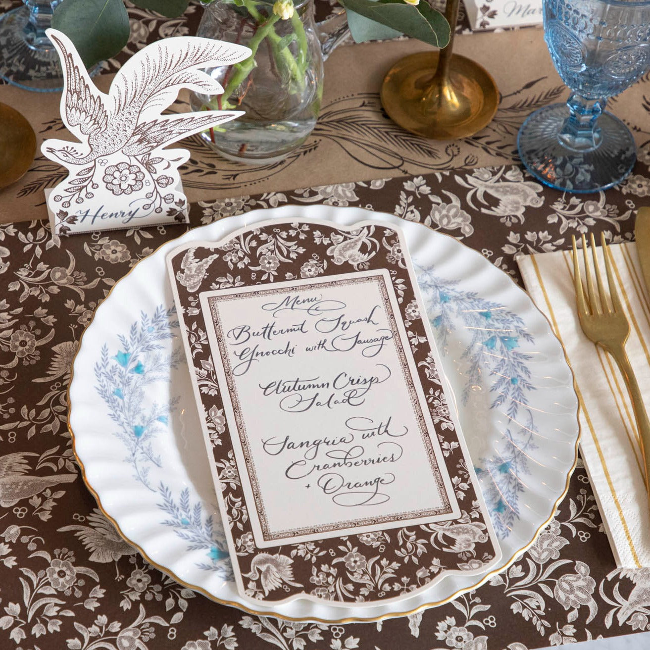 Brown Regal Peacock Table Card