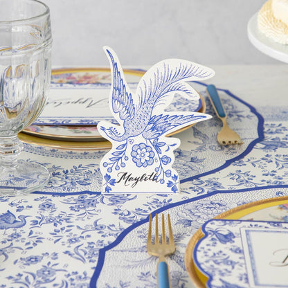 A Blue Asiatic Pheasants Place Card by Hester &amp; Cook, perfect for buffet labels or as a place card at a Burleigh collaboration event.
