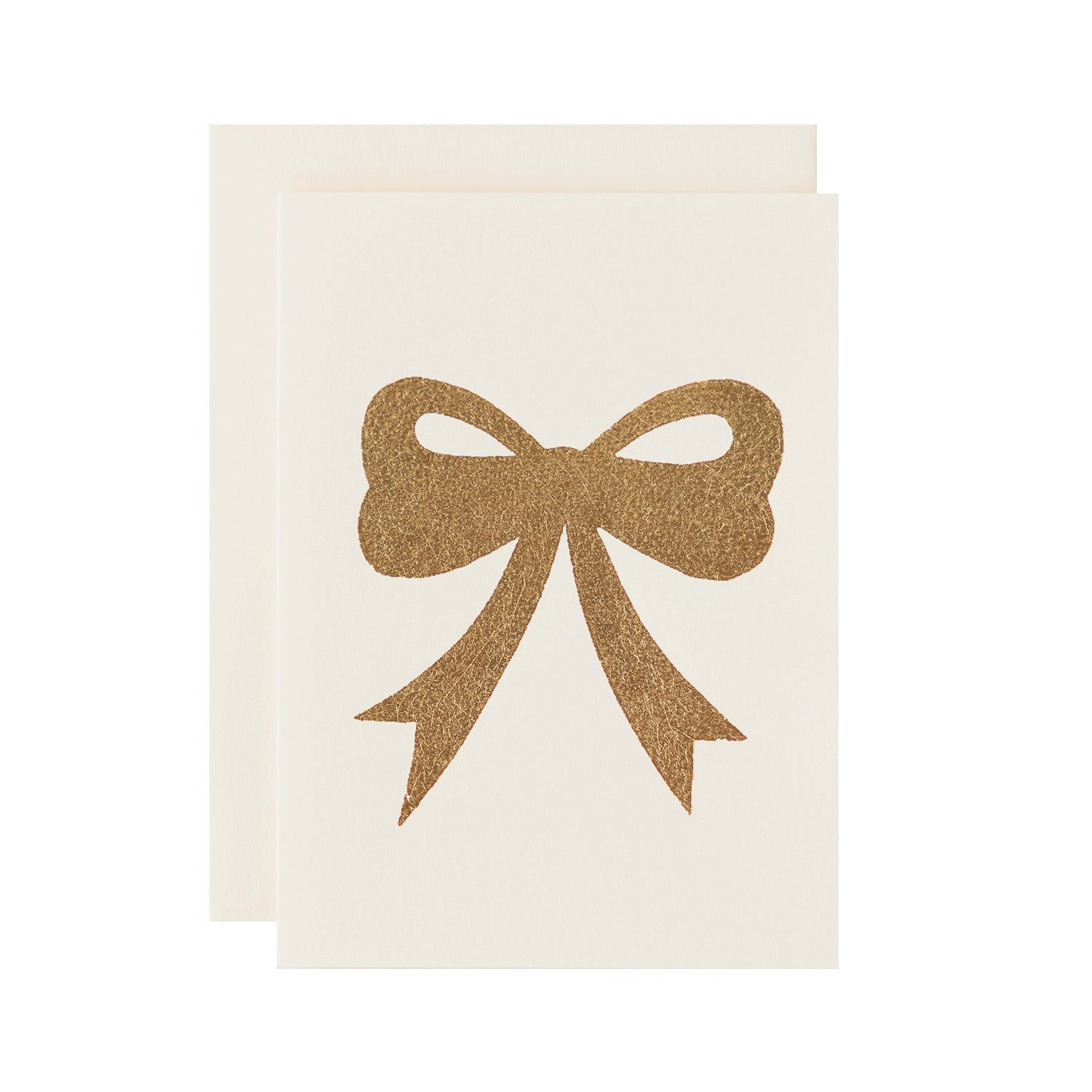 A gold foiled bow on an ivory card with a matching envelope.