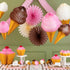 Large Honeycomb Ice Cream hung from the ceiling above a birthday themed table setting.