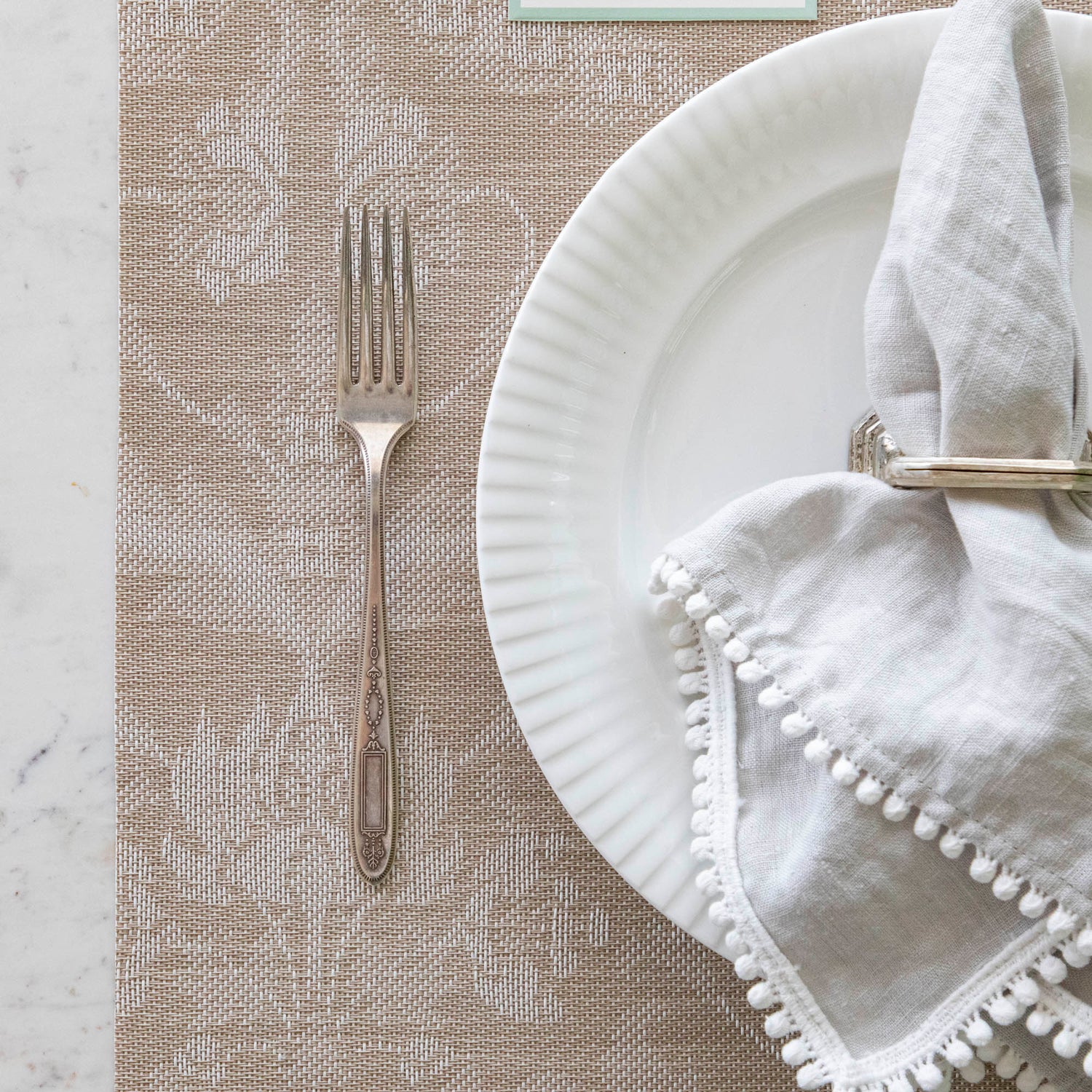 Damask Rectangle Placemat with place setting on it