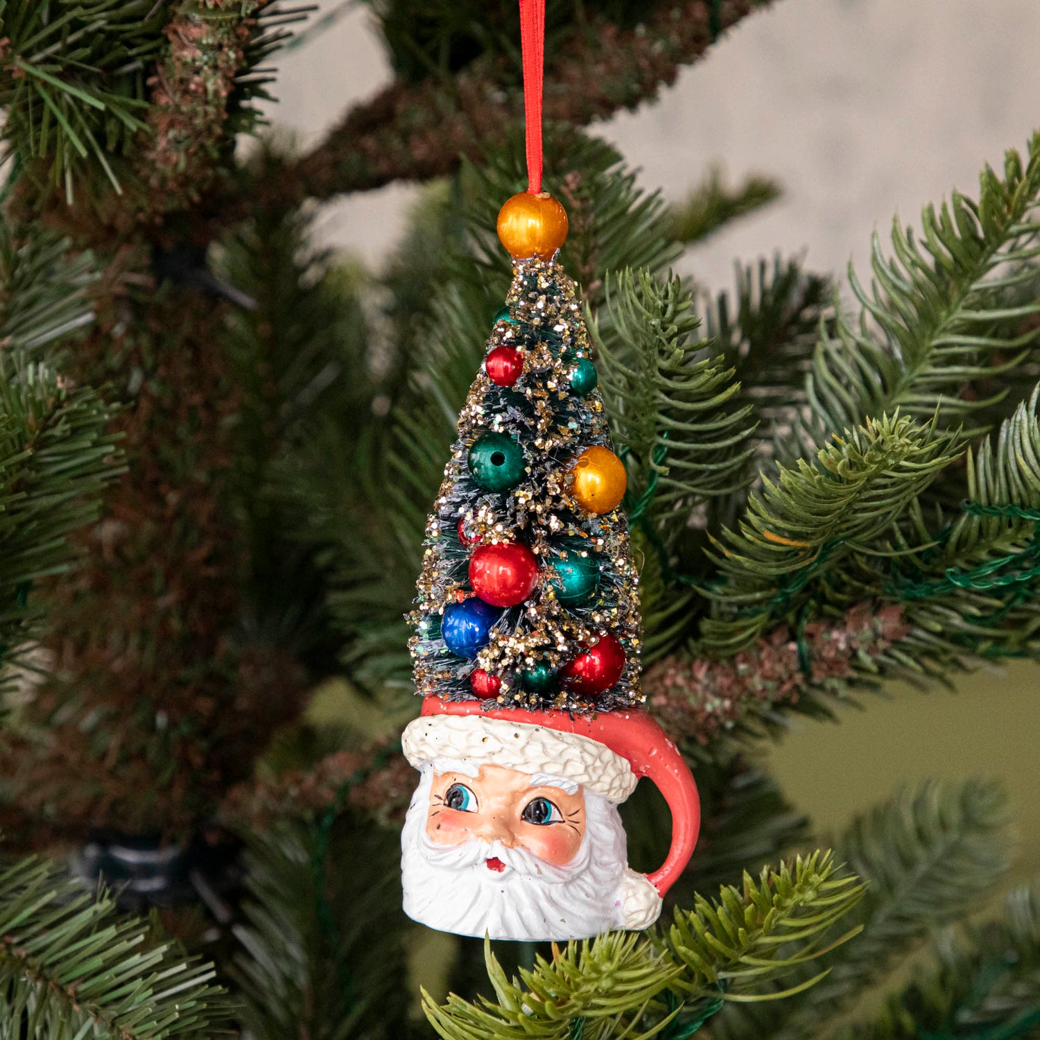 Retro Deer and Santa Mug with Sisal Tree Ornament