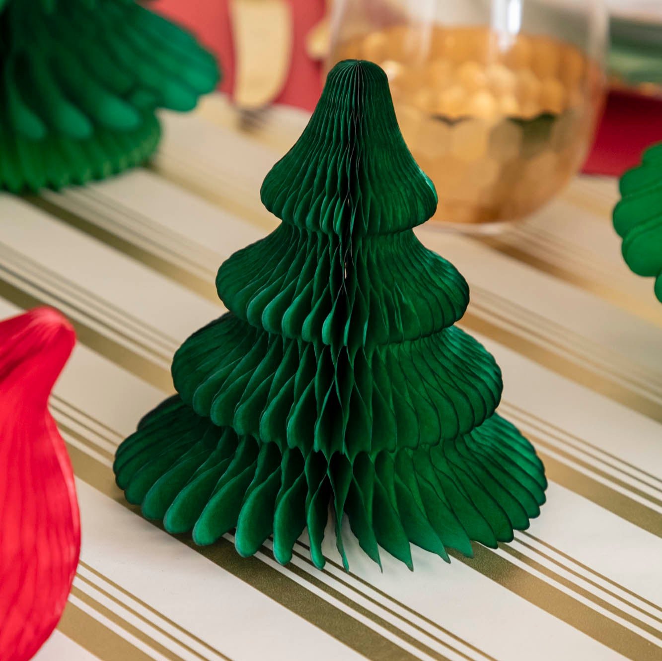 A close up of the small honeycomb tree on the Gold Peppermint Stripe Runner.