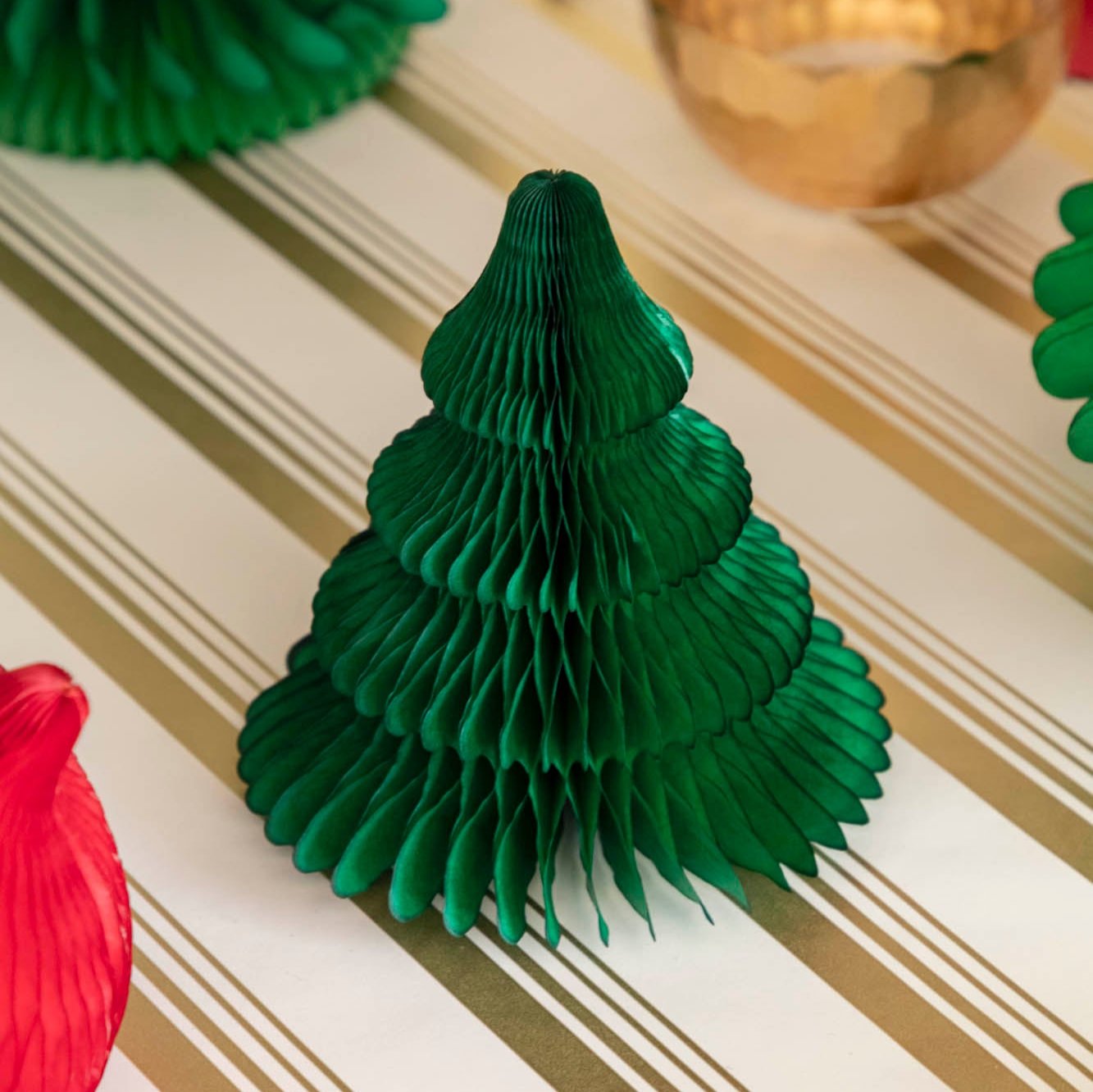 A close up of the small honeycomb tree on the Gold Peppermint Stripe Runner.