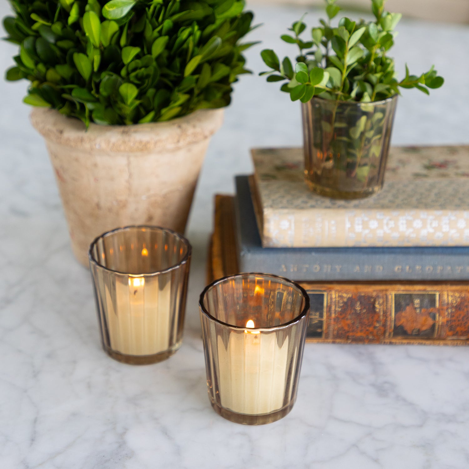Light Amber Fluted Glass Votive Holder