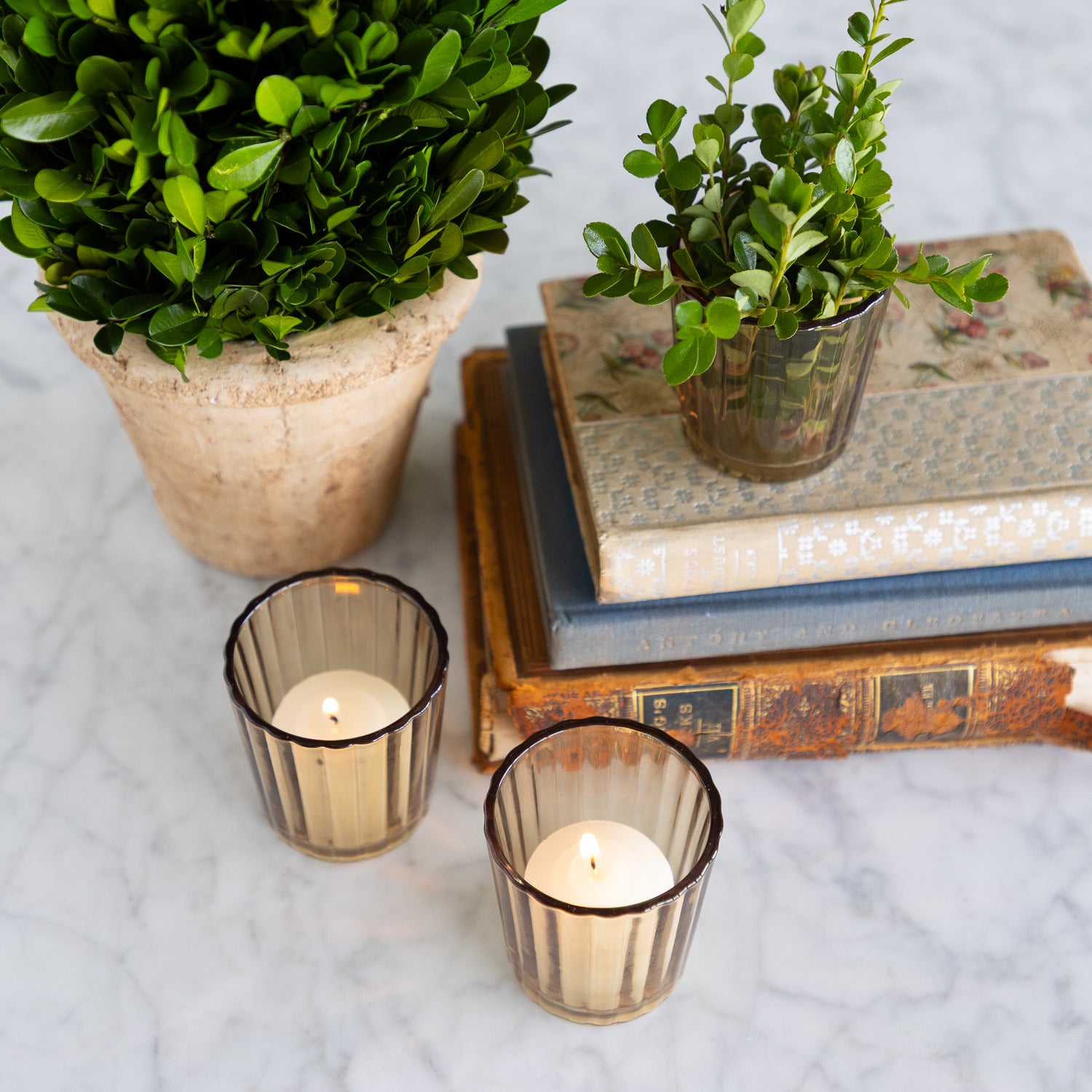 Light Amber Fluted Glass Votive Holder