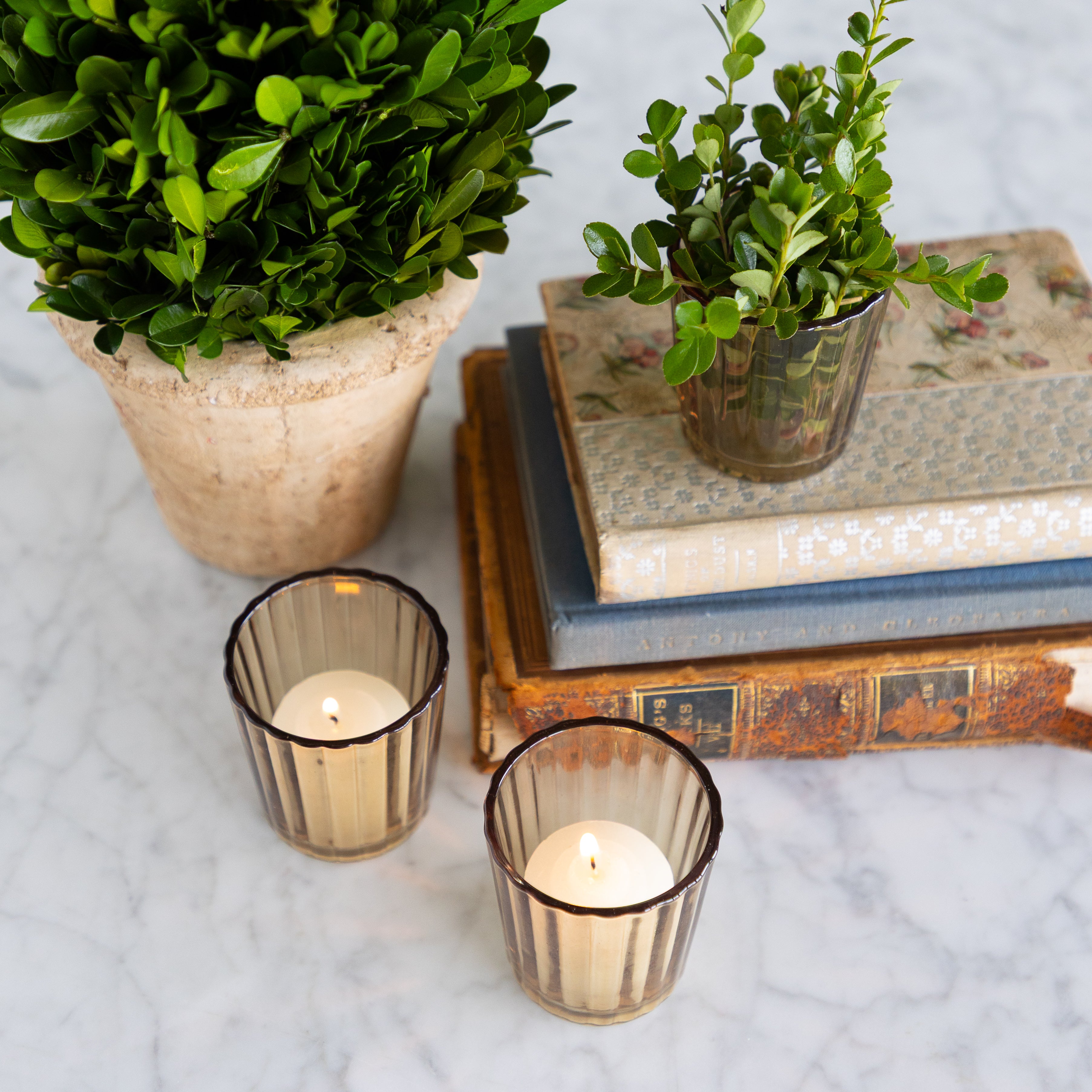 Light Amber Fluted Glass Votive Holder