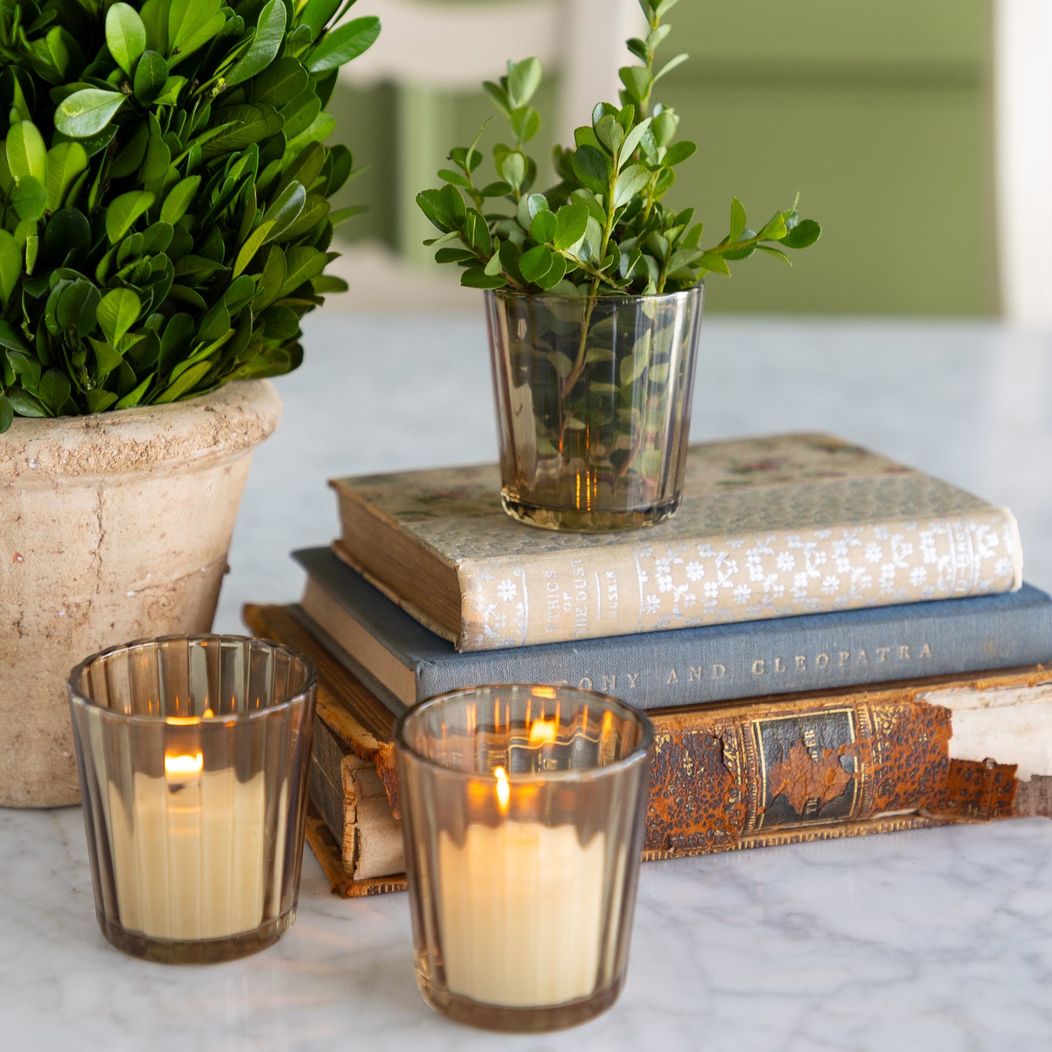 Light Amber Fluted Glass Votive Holder