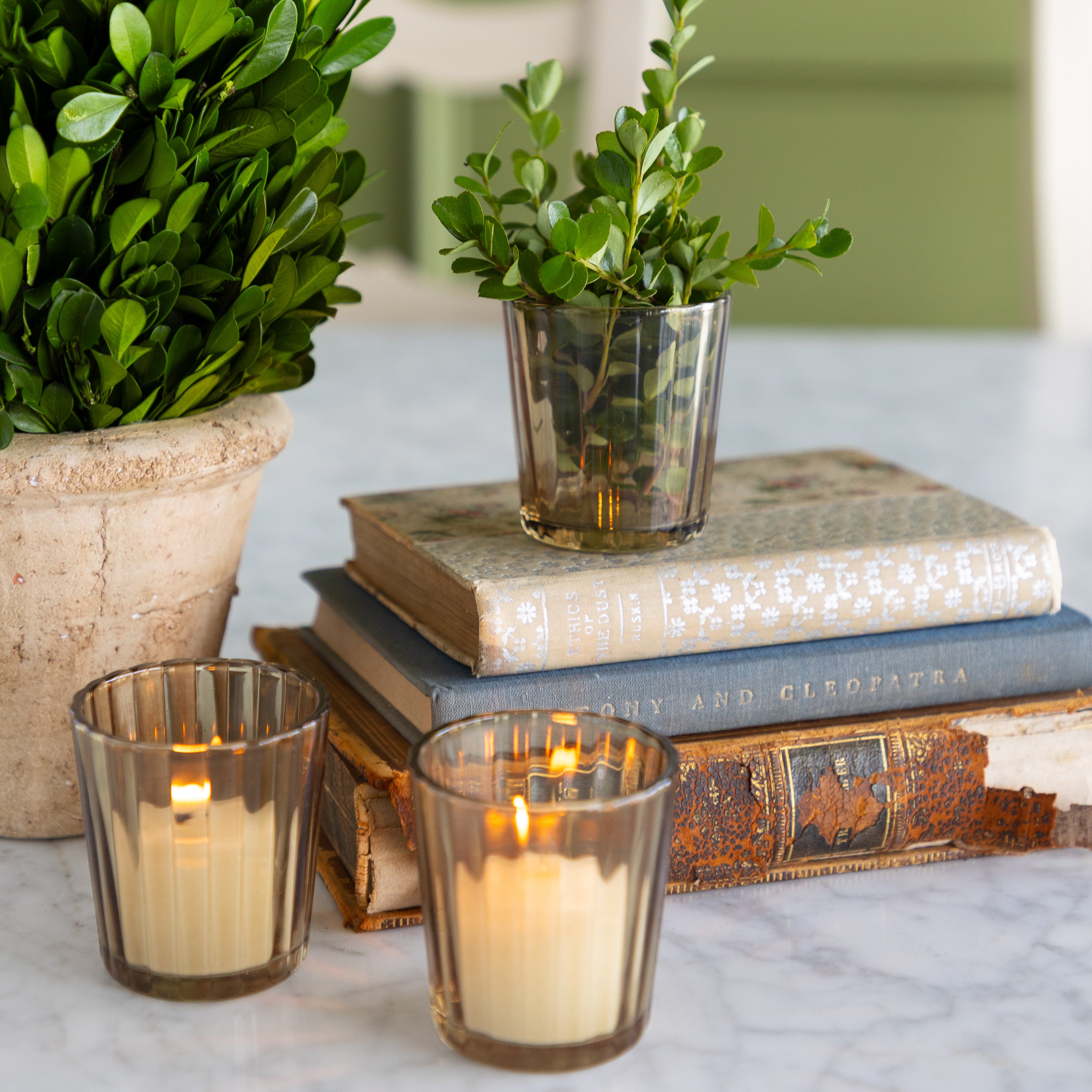 Light Amber Fluted Glass Votive Holder