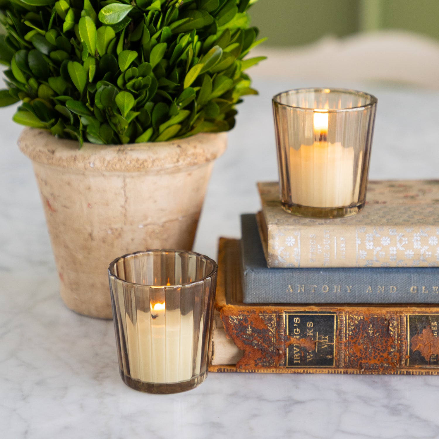 Light Amber Fluted Glass Votive Holder