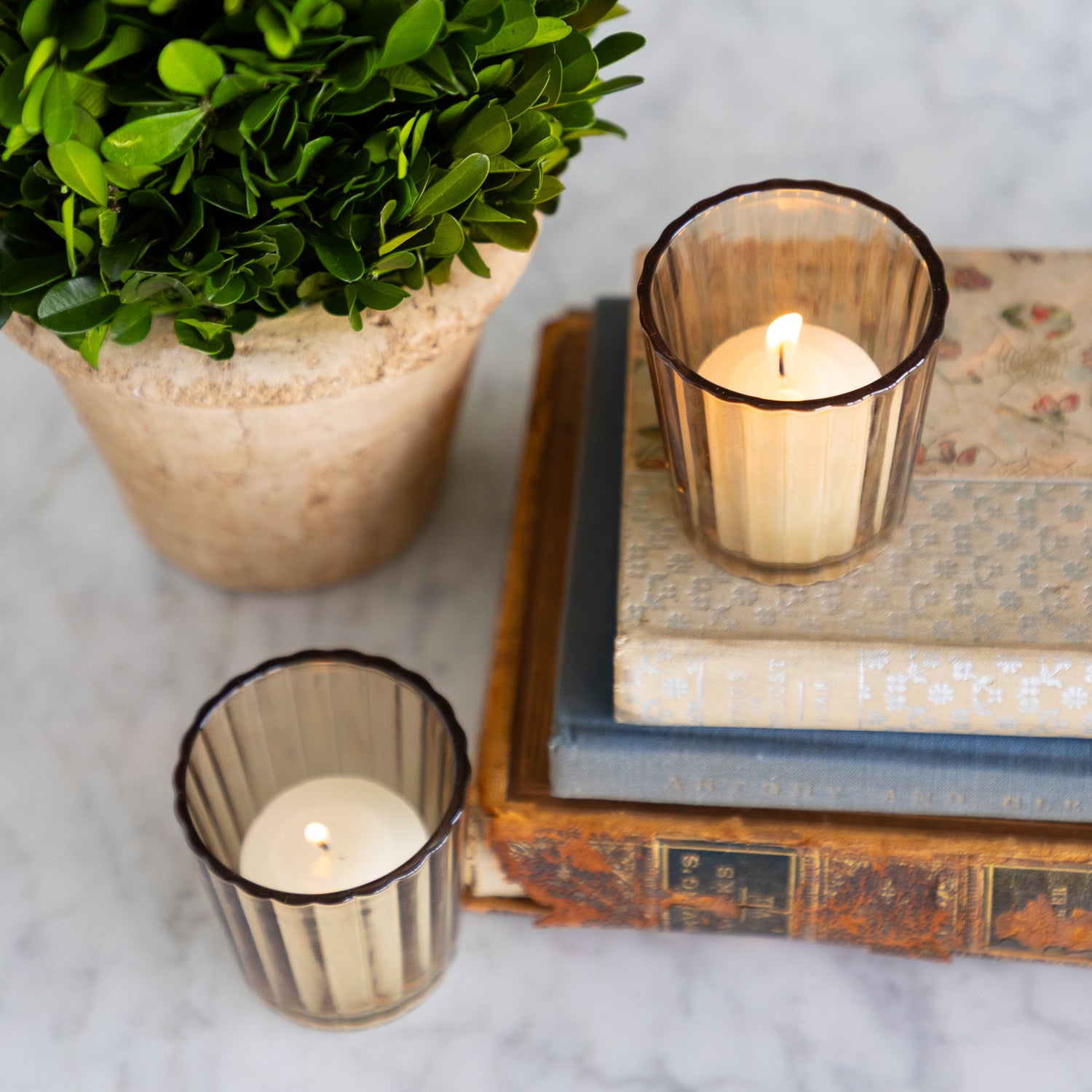 Light Amber Fluted Glass Votive Holder