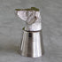 A polished silver metal bottle stopper shaped like a dog&