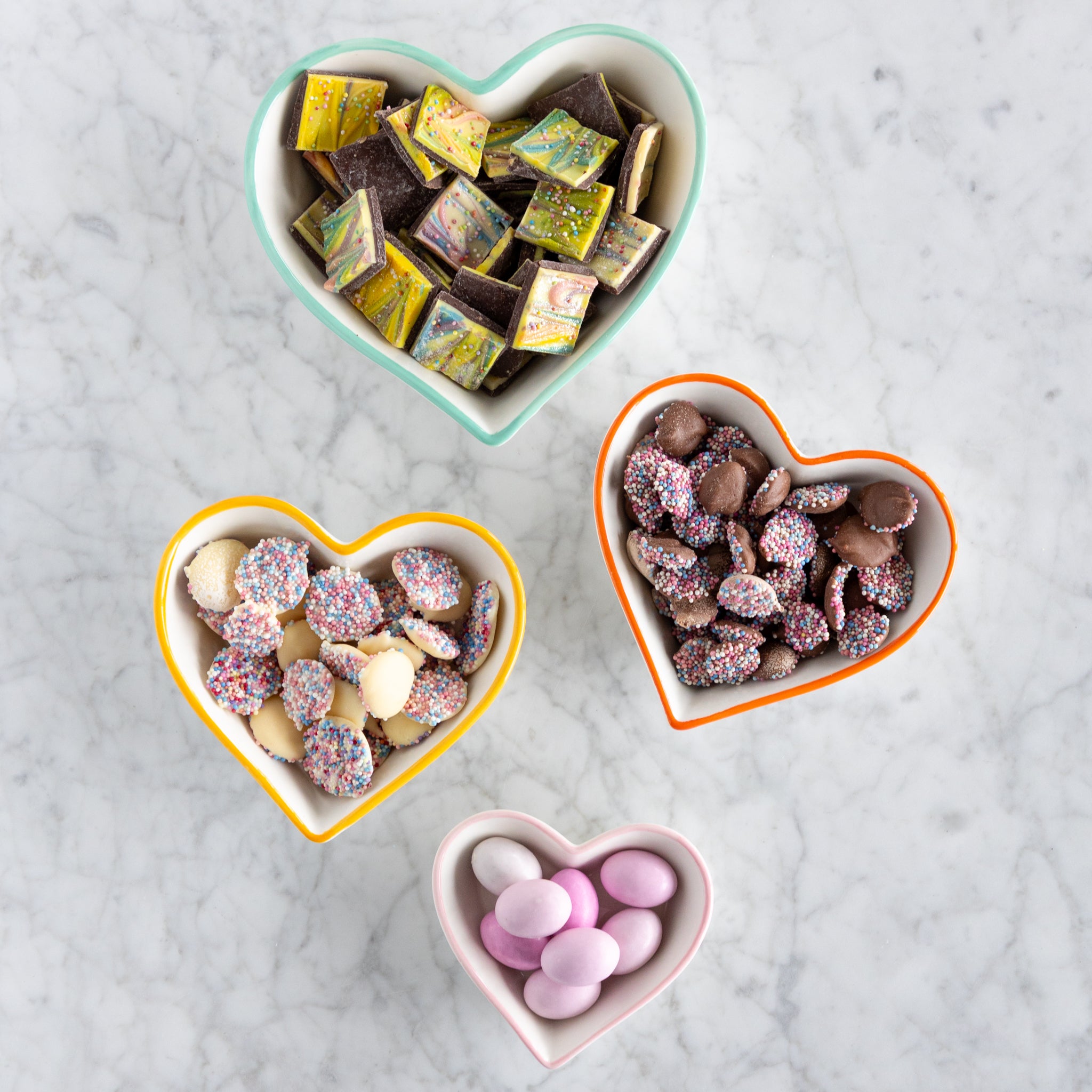 Stoneware Heart Shaped Bowls with Colored Rims