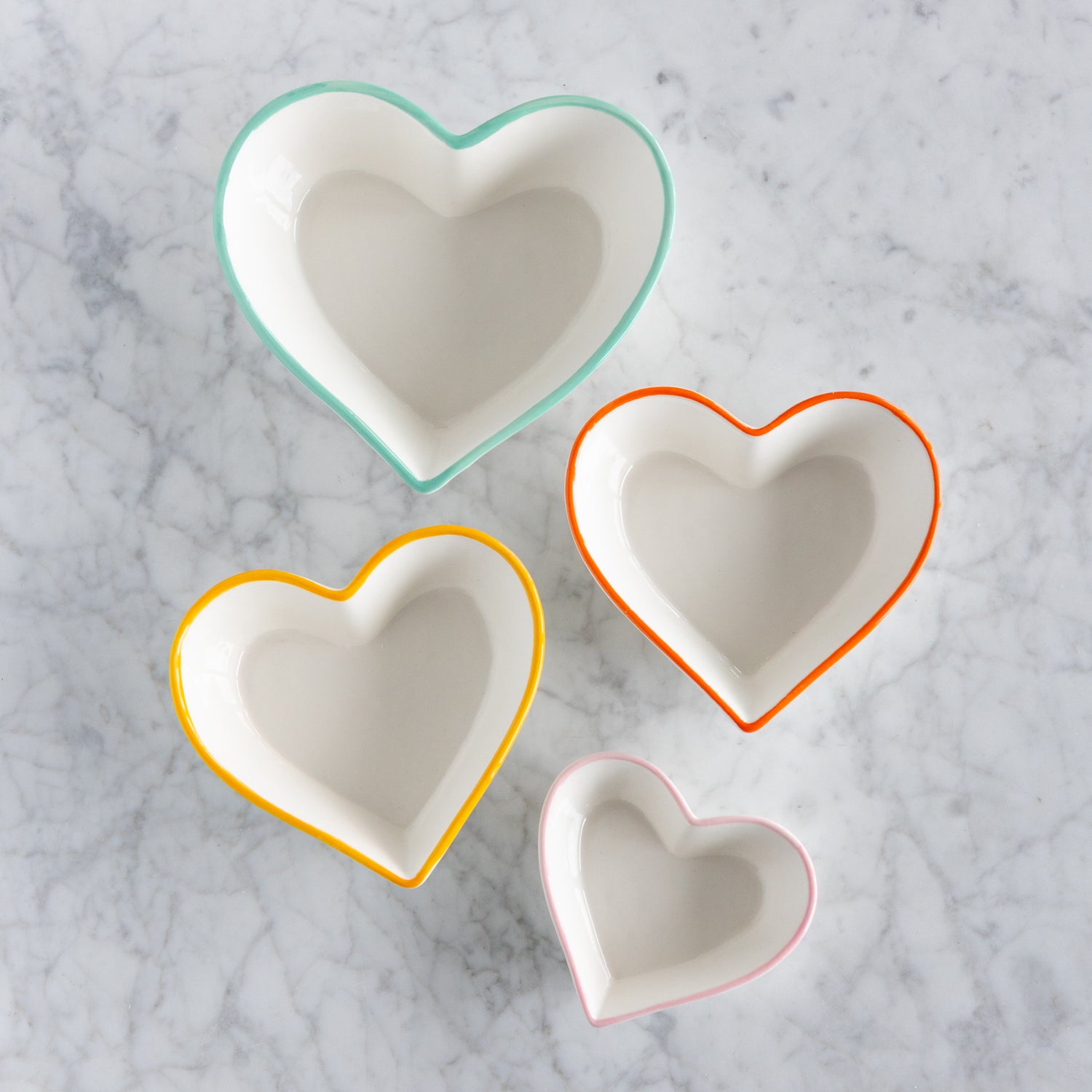 Stoneware Heart Shaped Bowls with Colored Rims