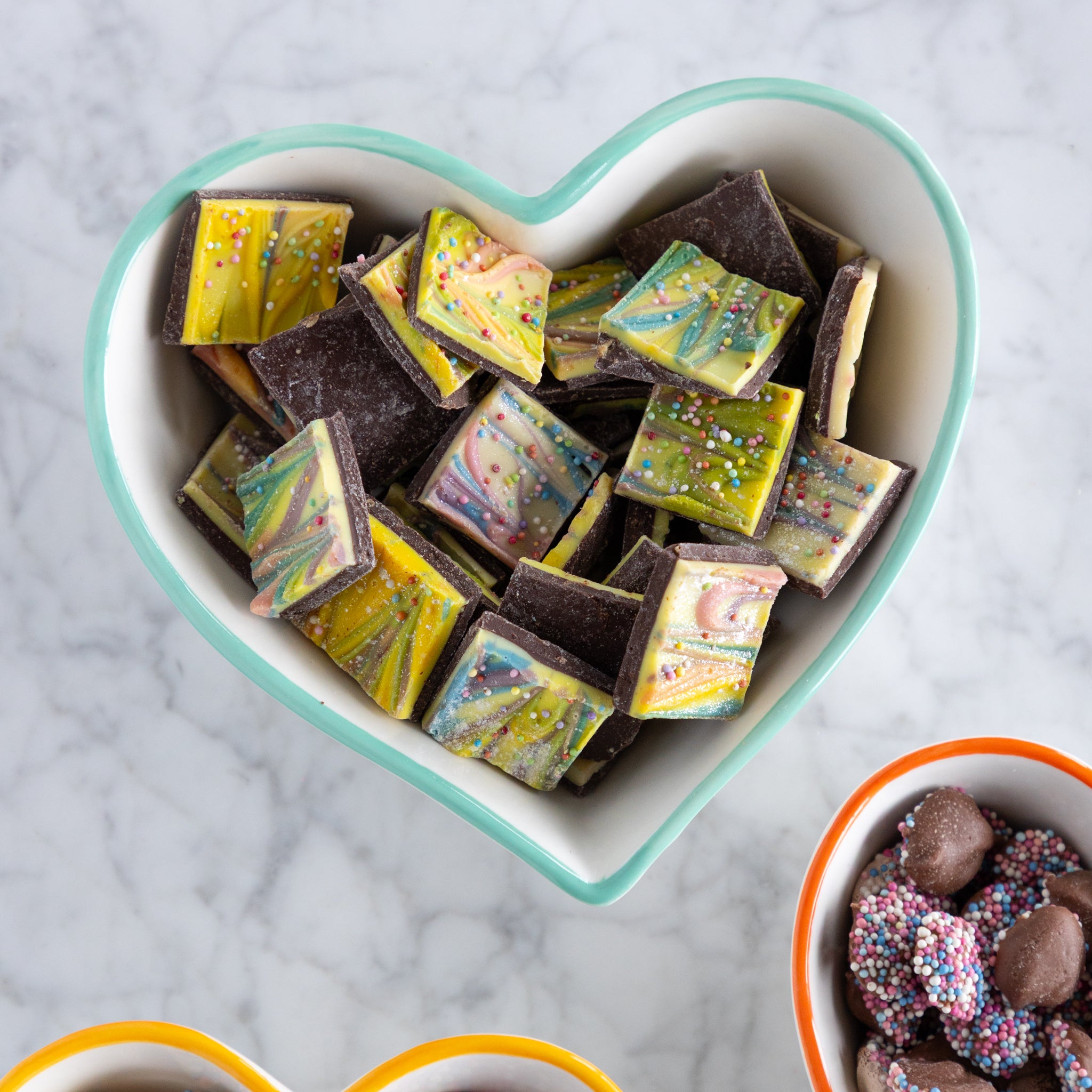 Stoneware Heart Shaped Bowls with Colored Rims
