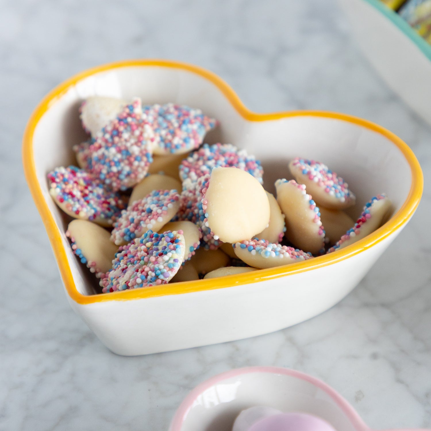 Stoneware Heart Shaped Bowls with Colored Rims