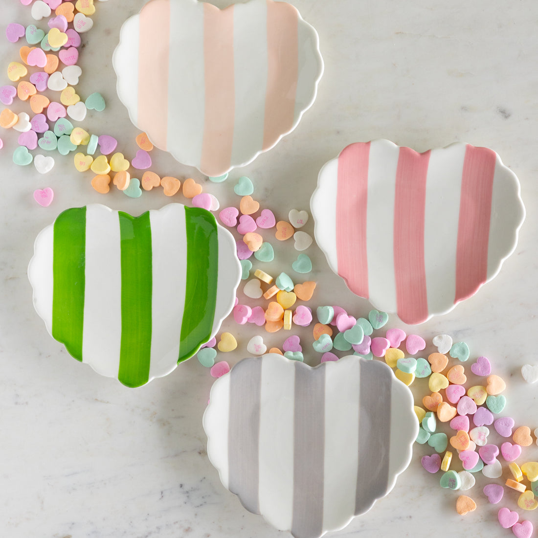 Stoneware Striped Heart Shaped Dish