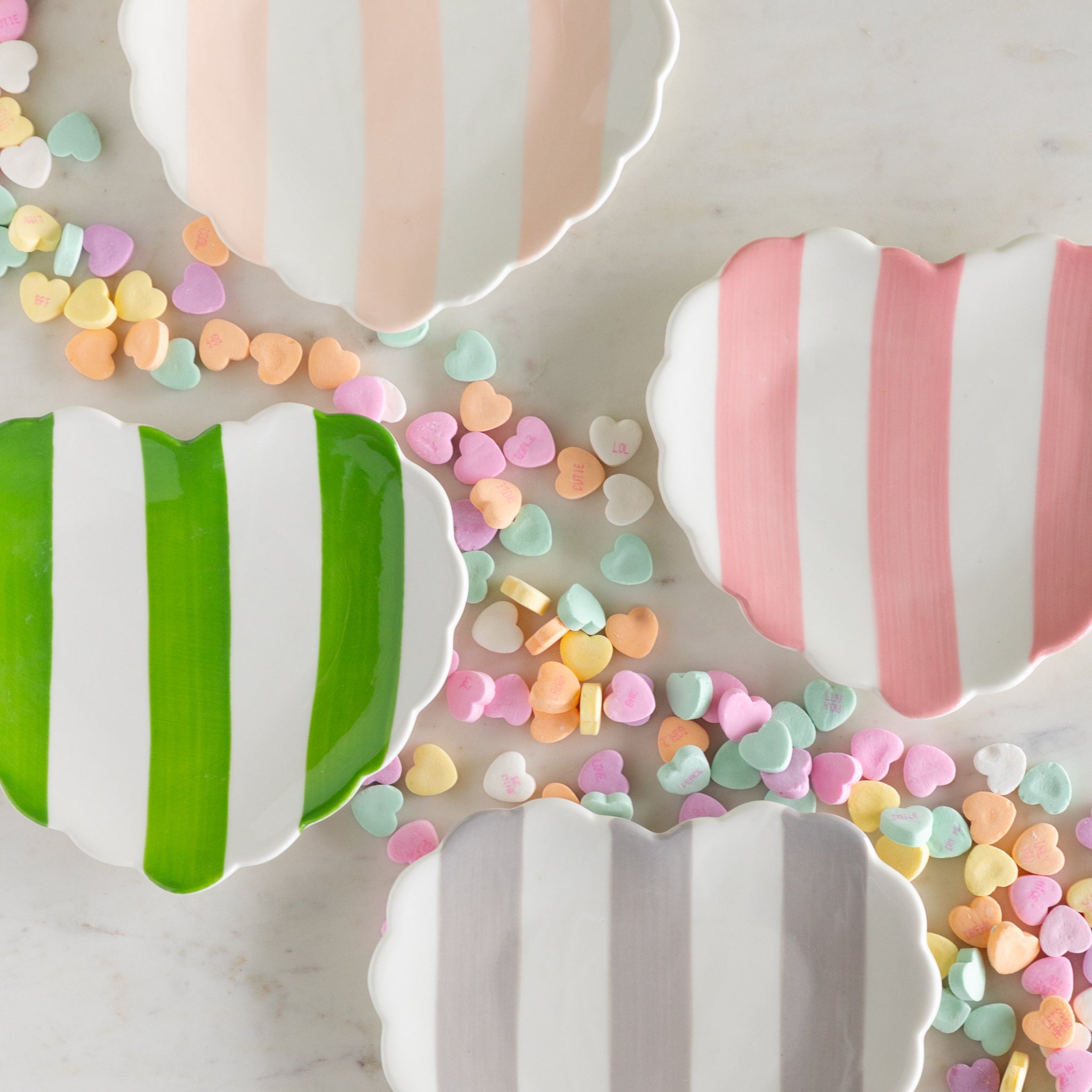 Stoneware Striped Heart Shaped Dish