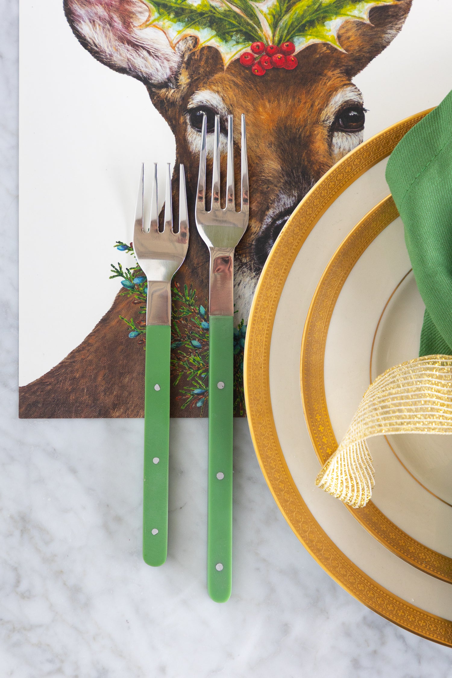 Stainless Steel Flatware Set with Green Handles