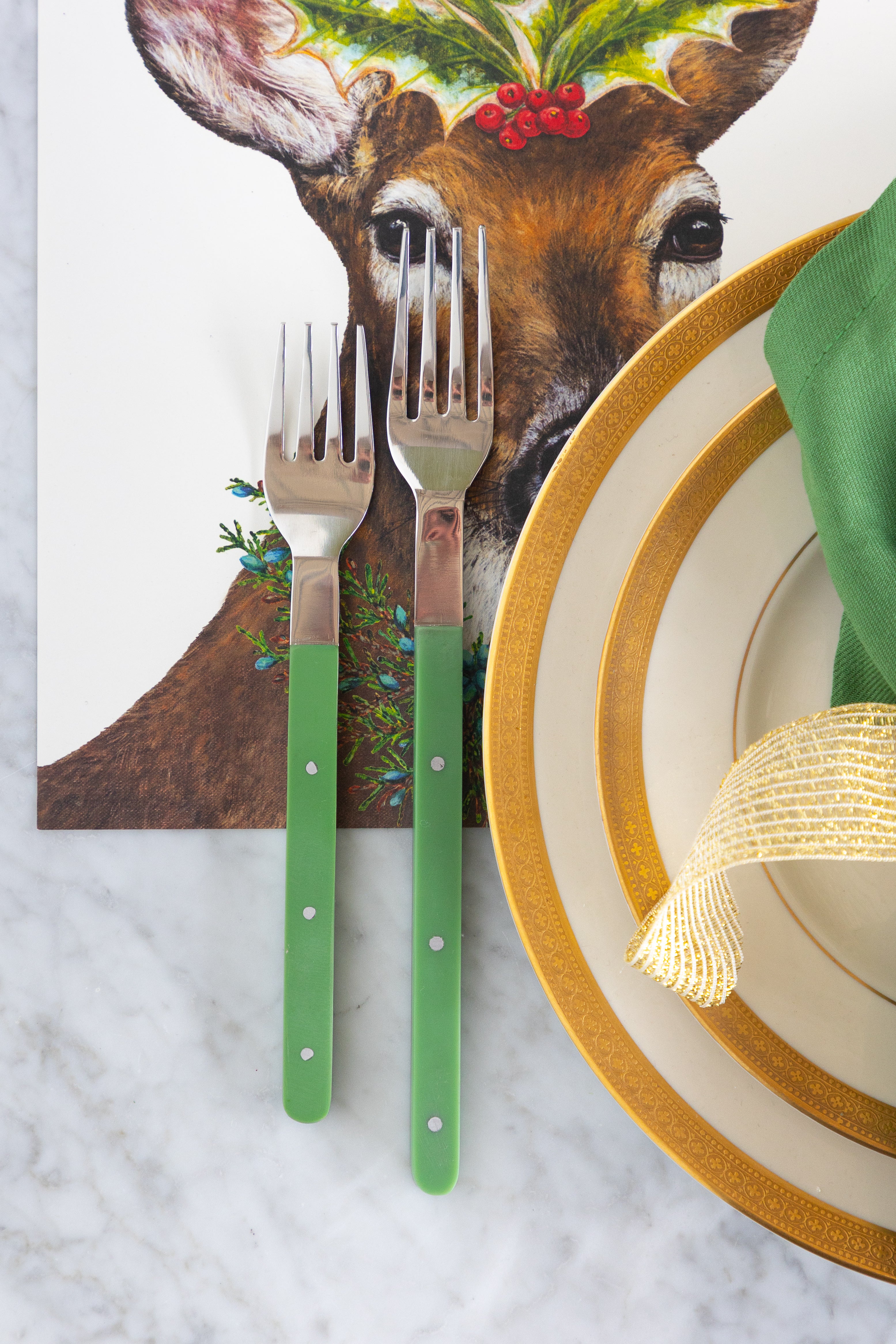 Stainless Steel Flatware Set with Green Handles
