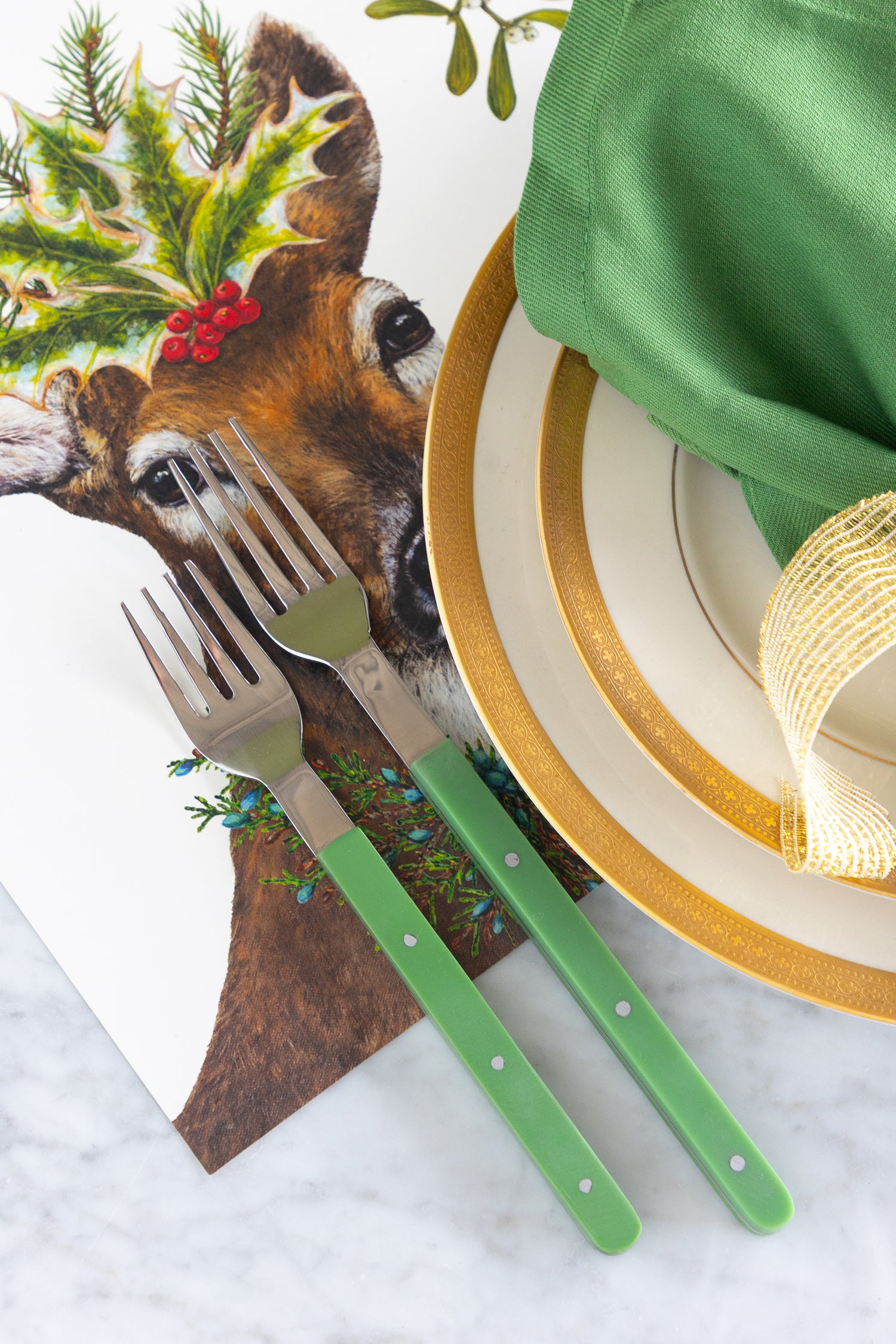 Stainless Steel Flatware Set with Green Handles