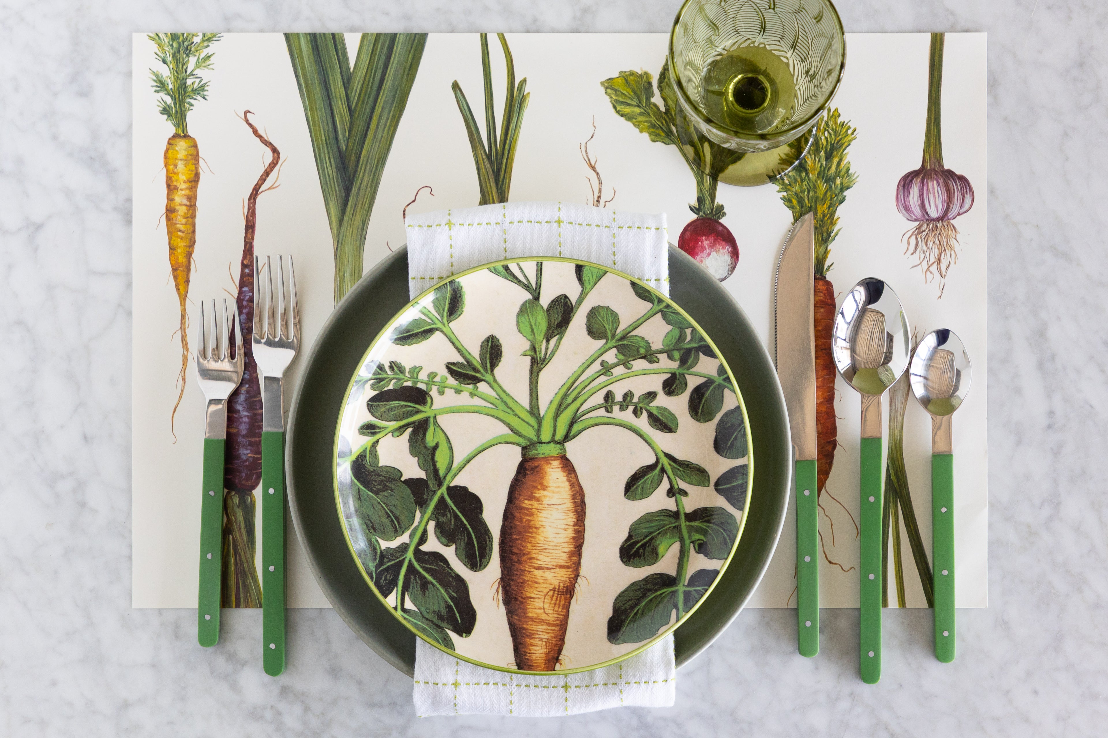 Stainless Steel Flatware Set with Green Handles