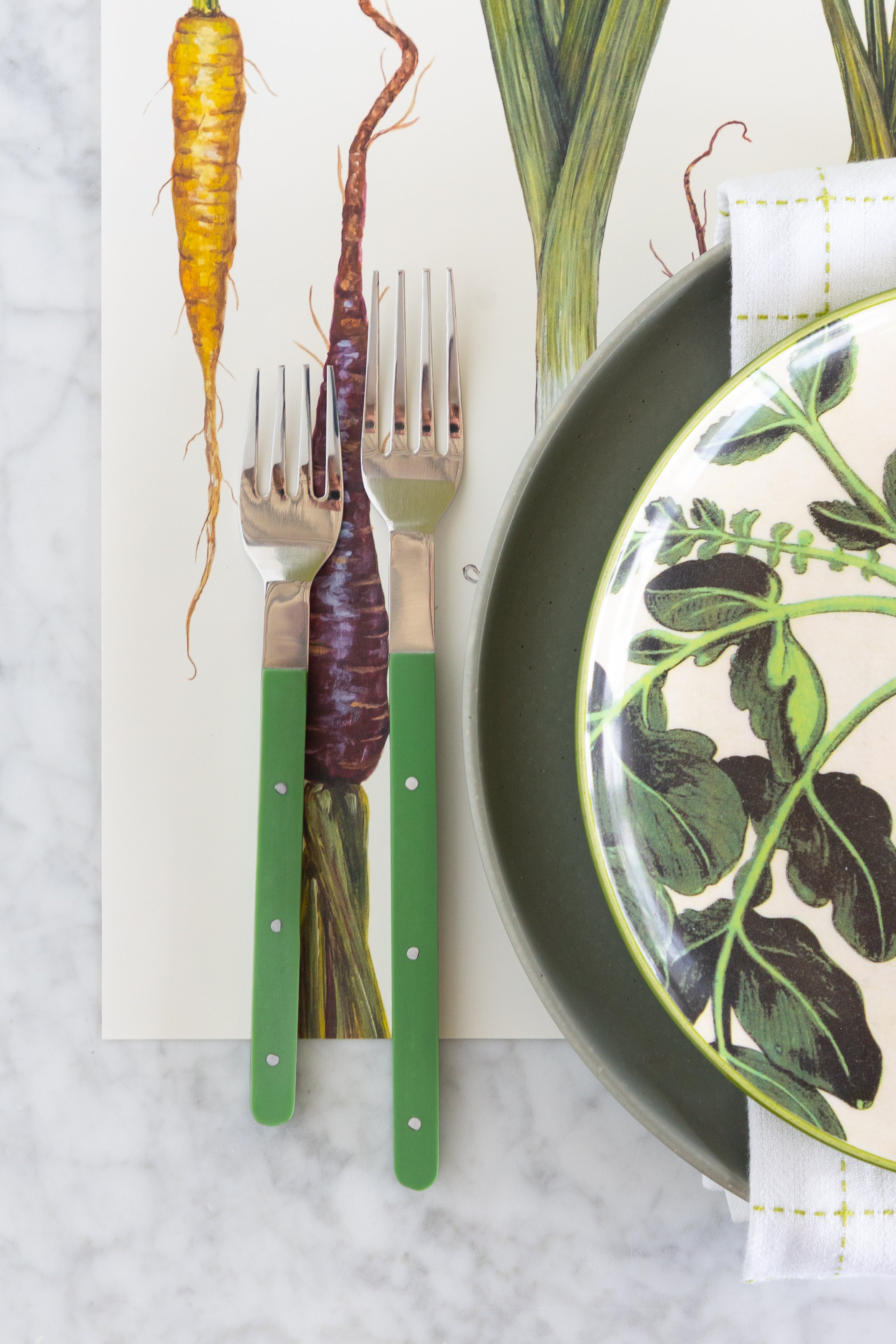 Stainless Steel Flatware Set with Green Handles