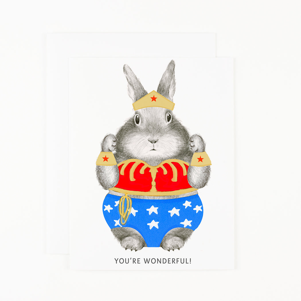 Illustration of a Graphite Wonder Bunny dressed as Wonder Woman with the text &quot;you&