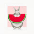 A whimsical hand-painted illustration of a bunny holding a slice of watermelon with the words "One in a Melon Boxed Set of 6" below it, from Dear Hancock.