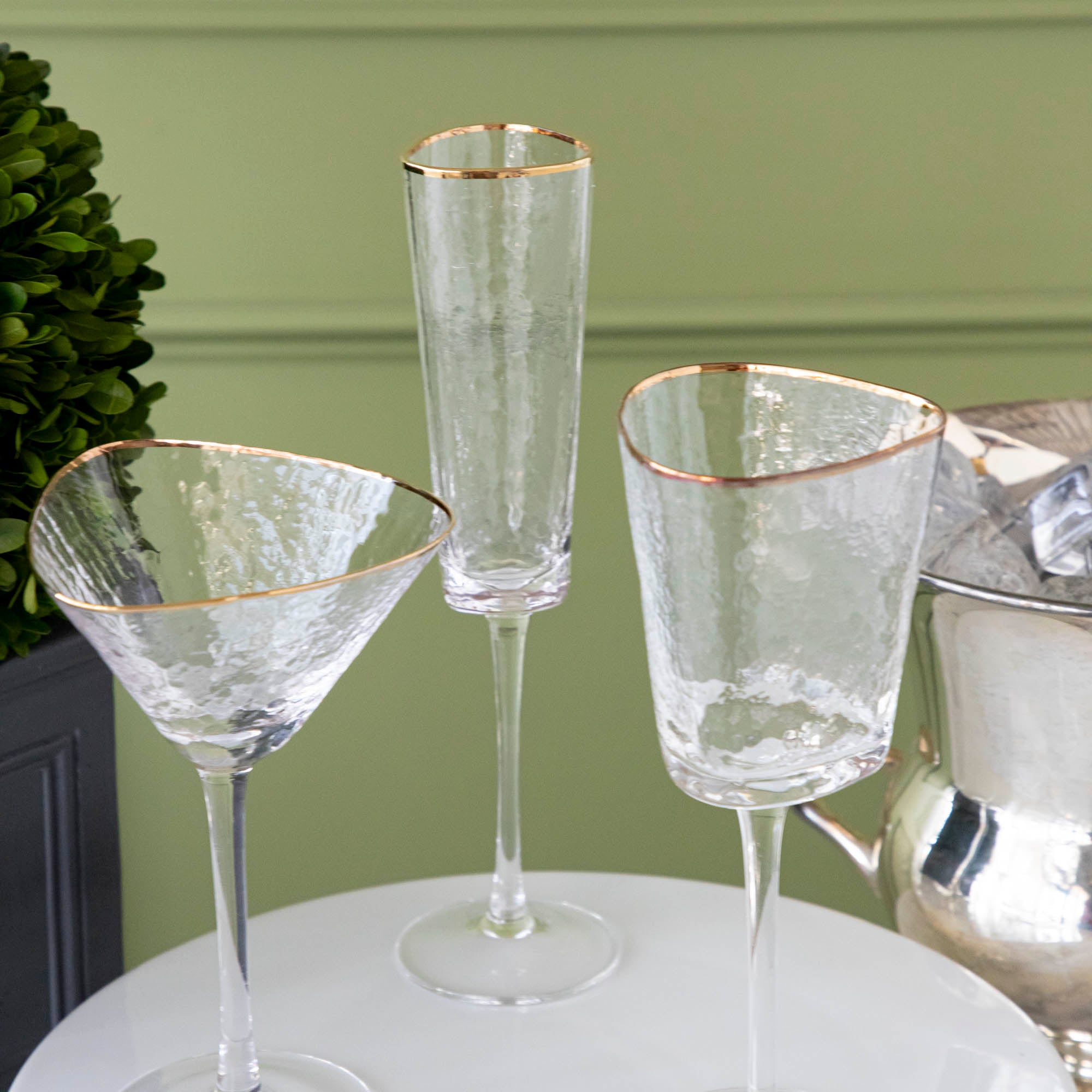 Hammered Glasses with Gold Rim