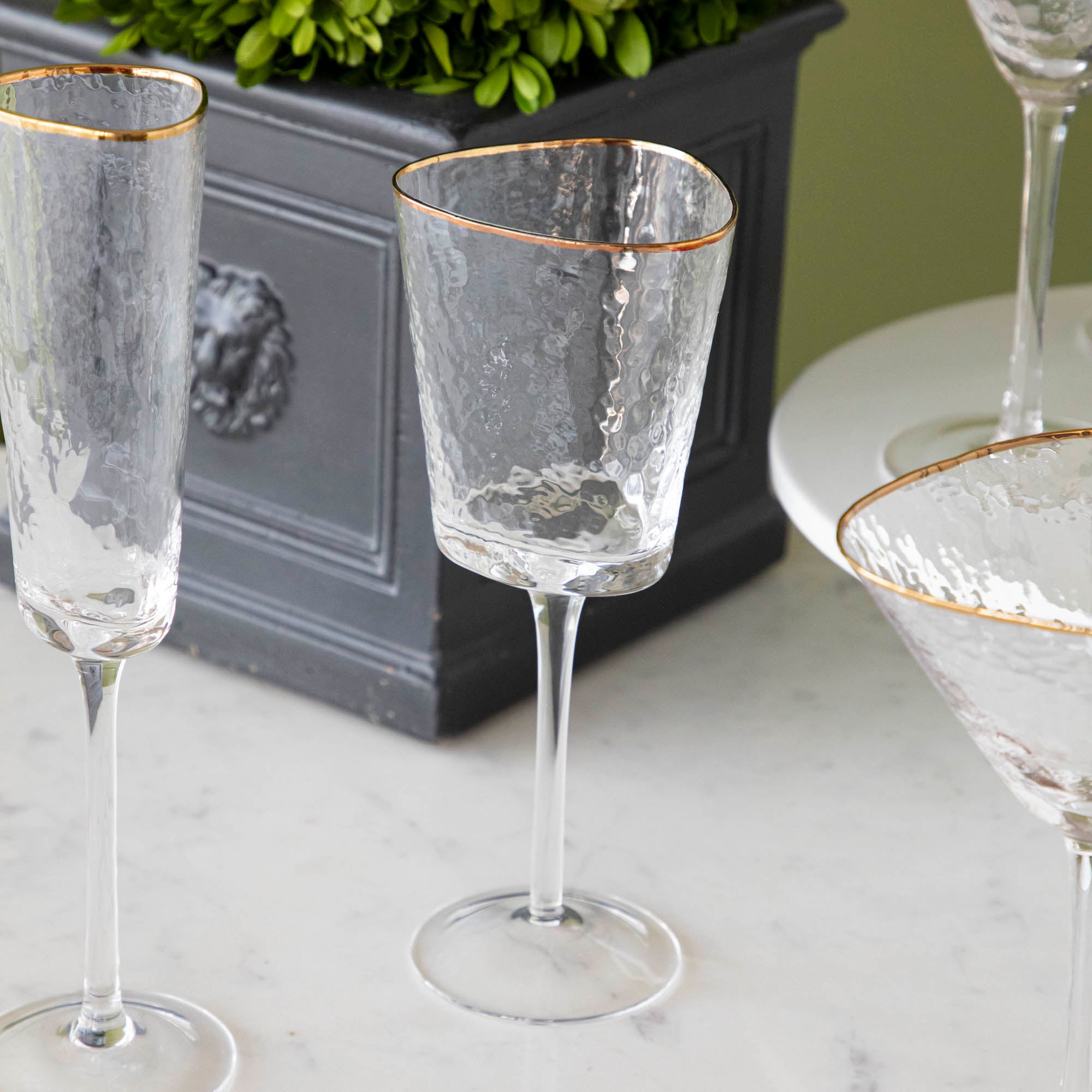 Hammered Glasses with Gold Rim