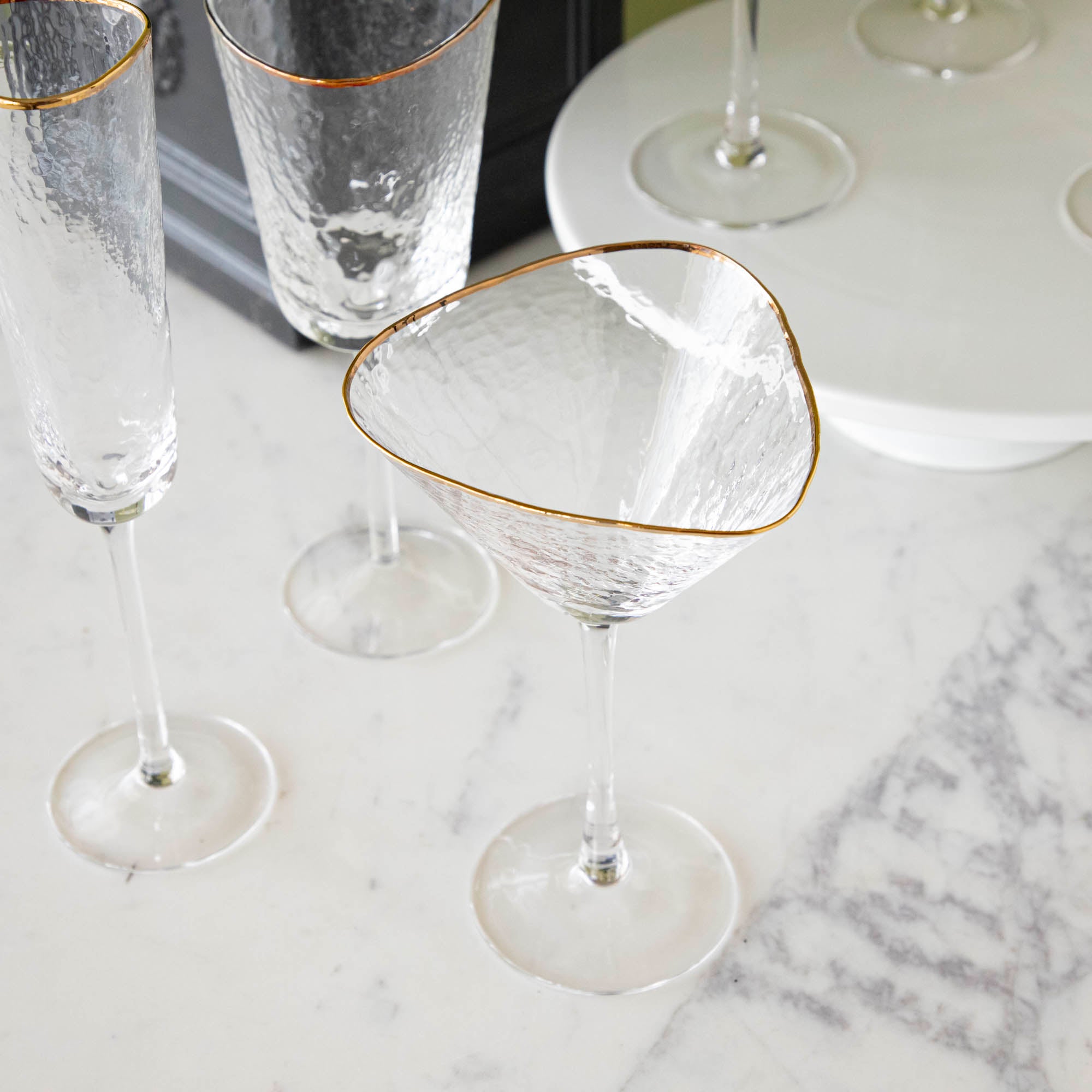 Hammered Glasses with Gold Rim