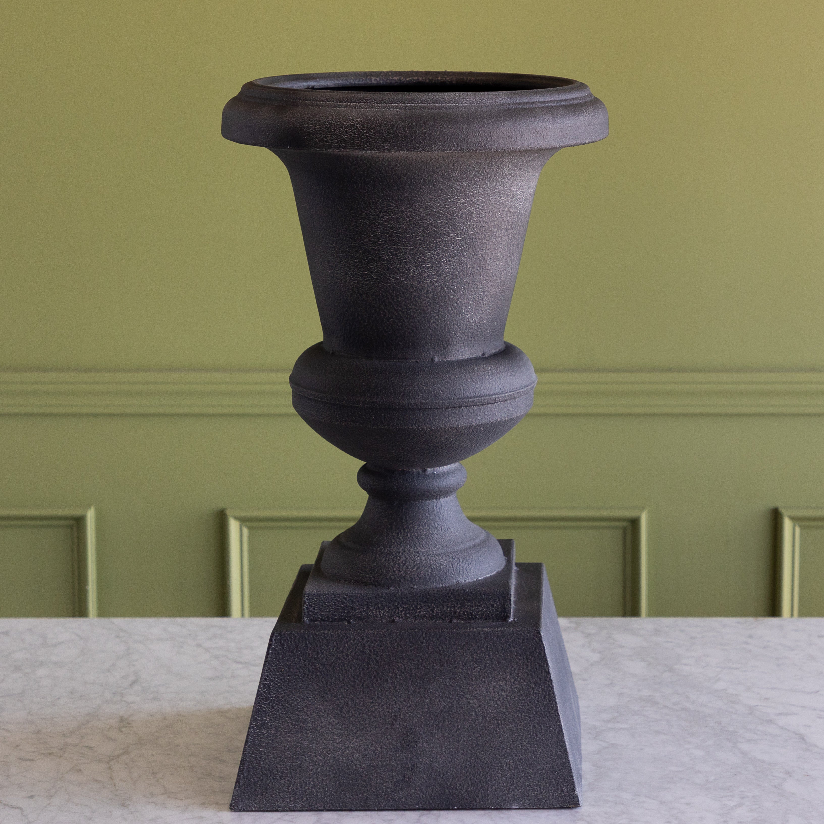 Aged Metal Entry Urn