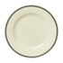 Beige ceramic plate with black checkered rim on a white background