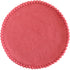 Pink colored round felt placemat with small pom poms around the edge. 