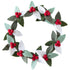 A handmade holiday wreath featuring alternating green, white, and red felt leaves with small red balls, against a white background.