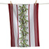 Striped towel with green mistletoe pattern hanging on a line