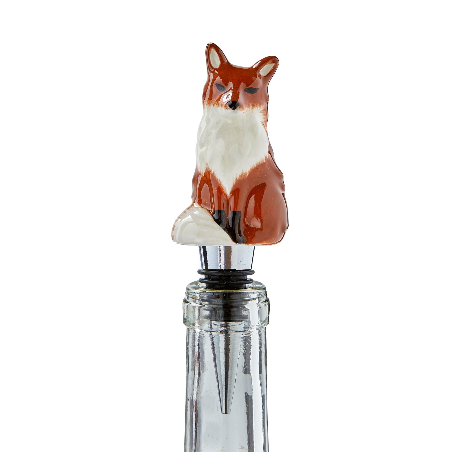 Wine bottle stopper with a fox design on a white background