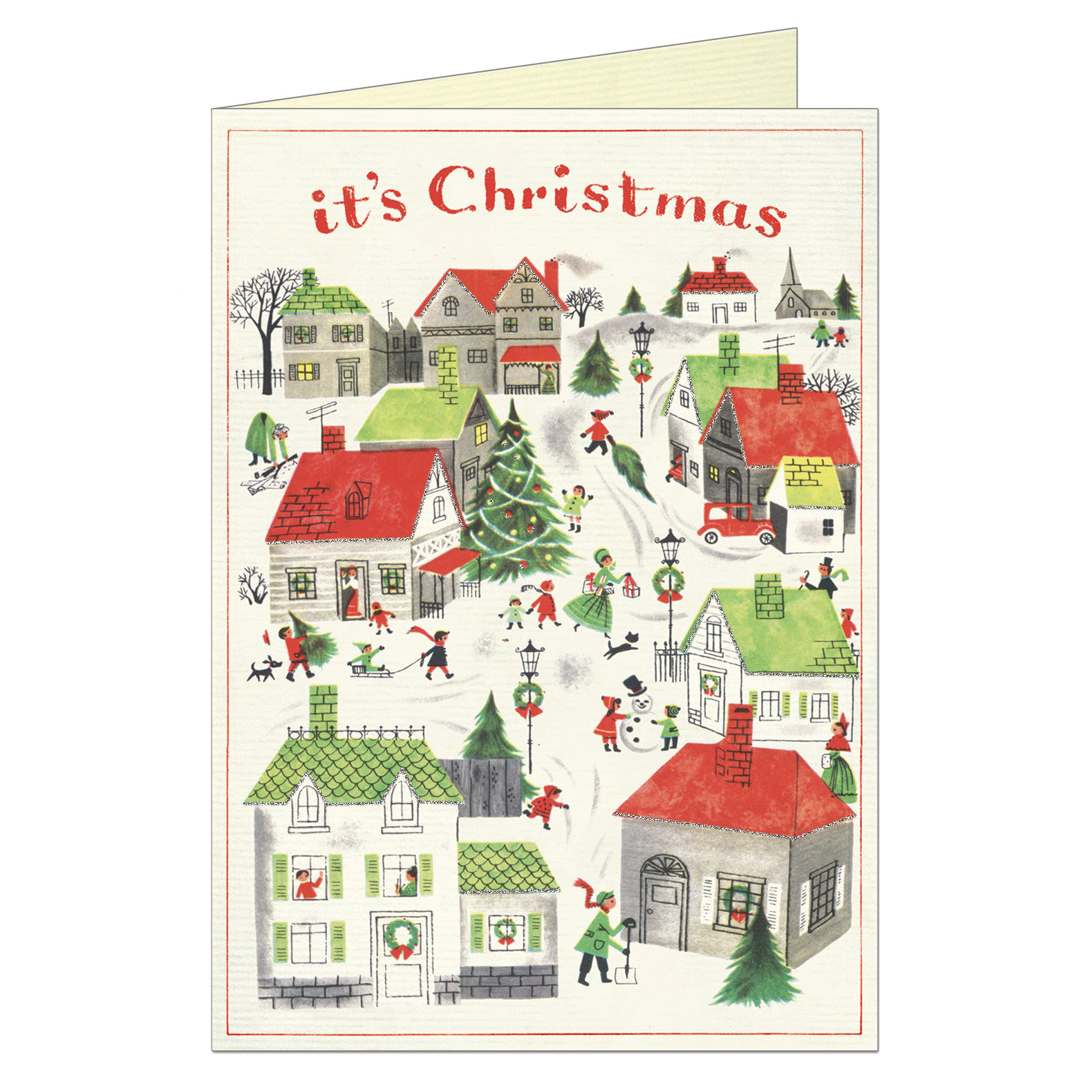 A Christmas Village Card by Cavallini on a white background.