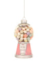 Decorative gumball machine ornament with pastel-colored gumballs on a white background.
