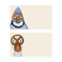 Two illustrated note card designs on a cream background. The top card shows the close-up face of a blue jay wearing a large, salted twist pretzel over its eyes like a pair of glasses. The bottom card features a white goose looking straight ahead, also wearing a matching salted twist pretzel as playful eyewear.